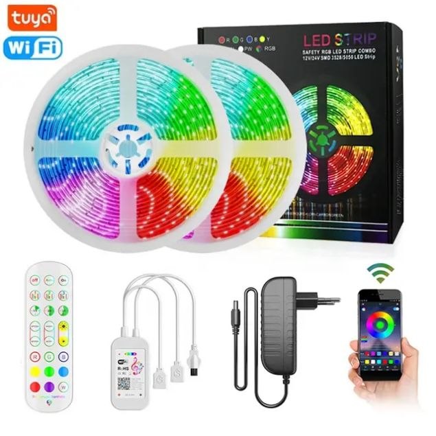 Kit de Fita LED RGB de 10m Tuya Smart com Controlador IR/WiFi e Função de Sincronização com Música