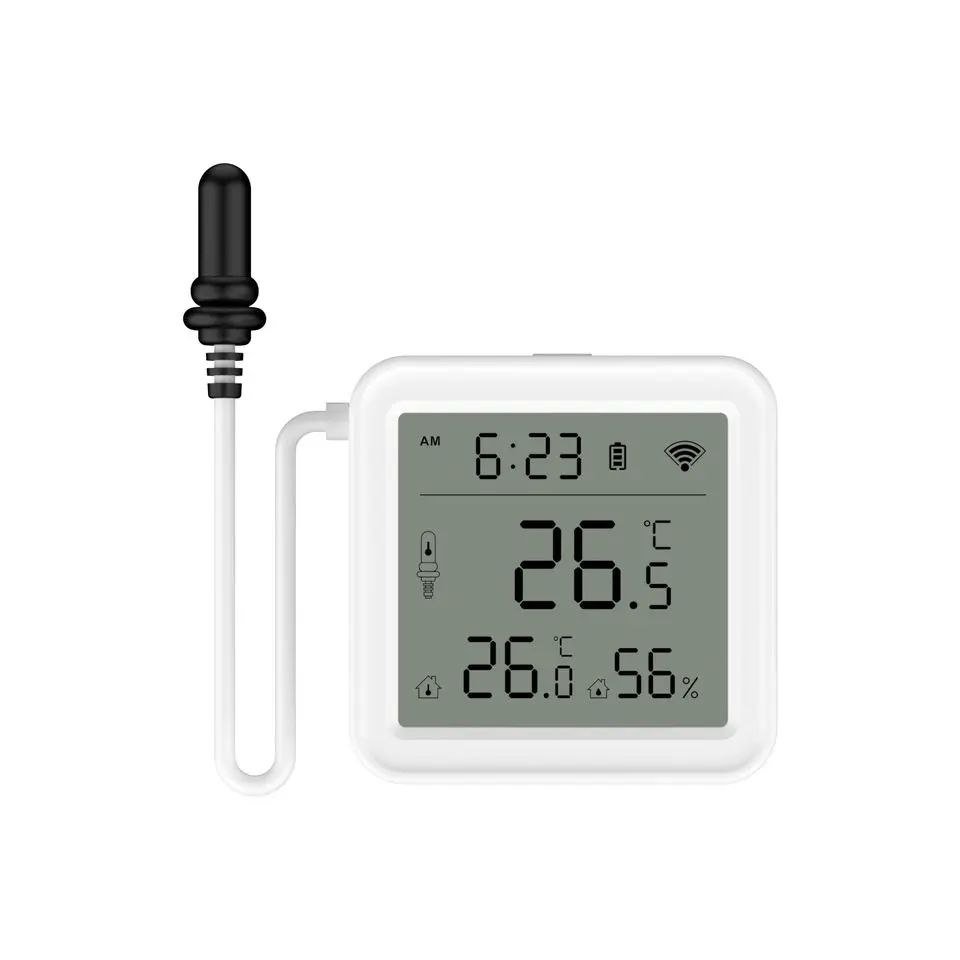 Sensor de Temperatura e Umidade WiFi Tuya Smart com Sonda com Fio