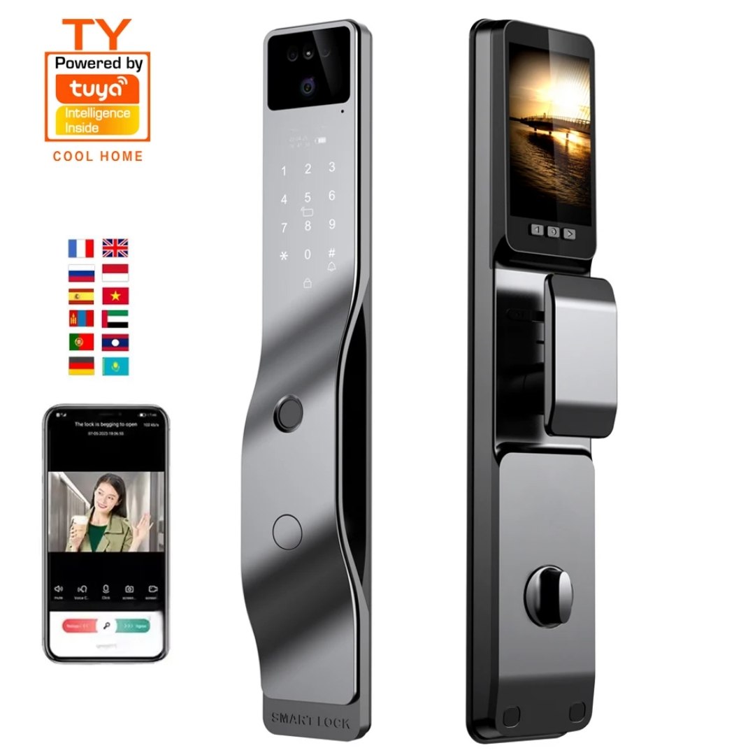 Fechadura de Porta com Intercomunicador Visual 3D e Reconhecimento Facial Tuya Smart WiFi