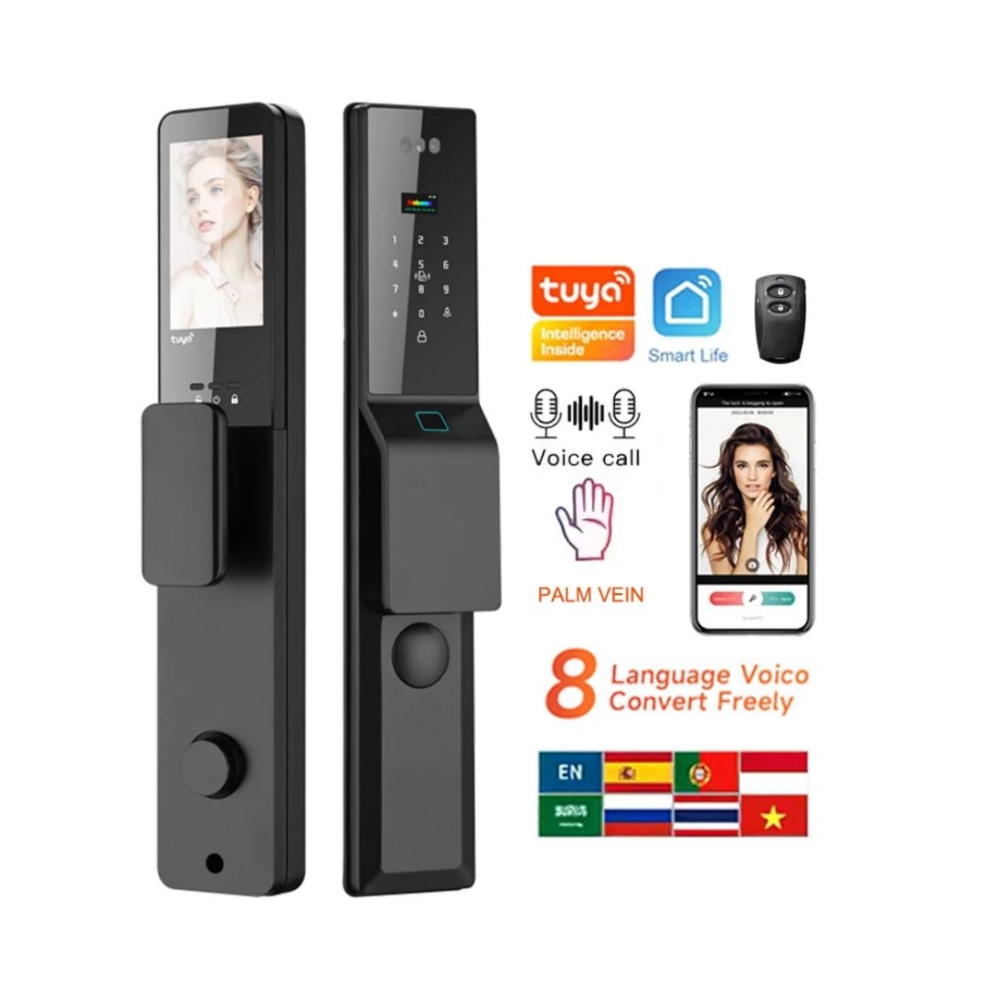 Fechadura de porta à prova d'água com impressão digital e Wi-Fi Tuya, com reconhecimento facial 3D e interfone Plam