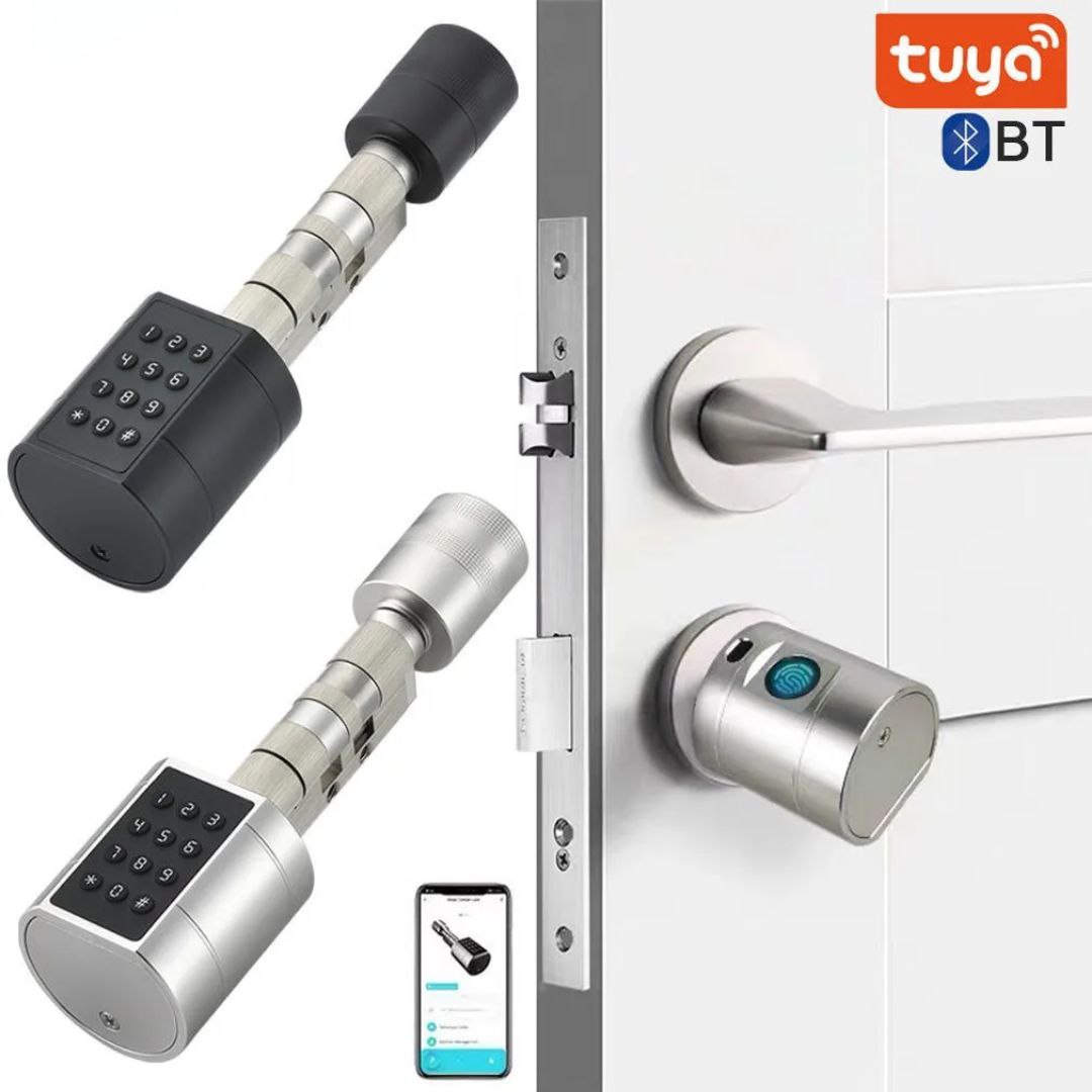 Fechadura de porta inteligente Tuya com cilindro Bluetooth
