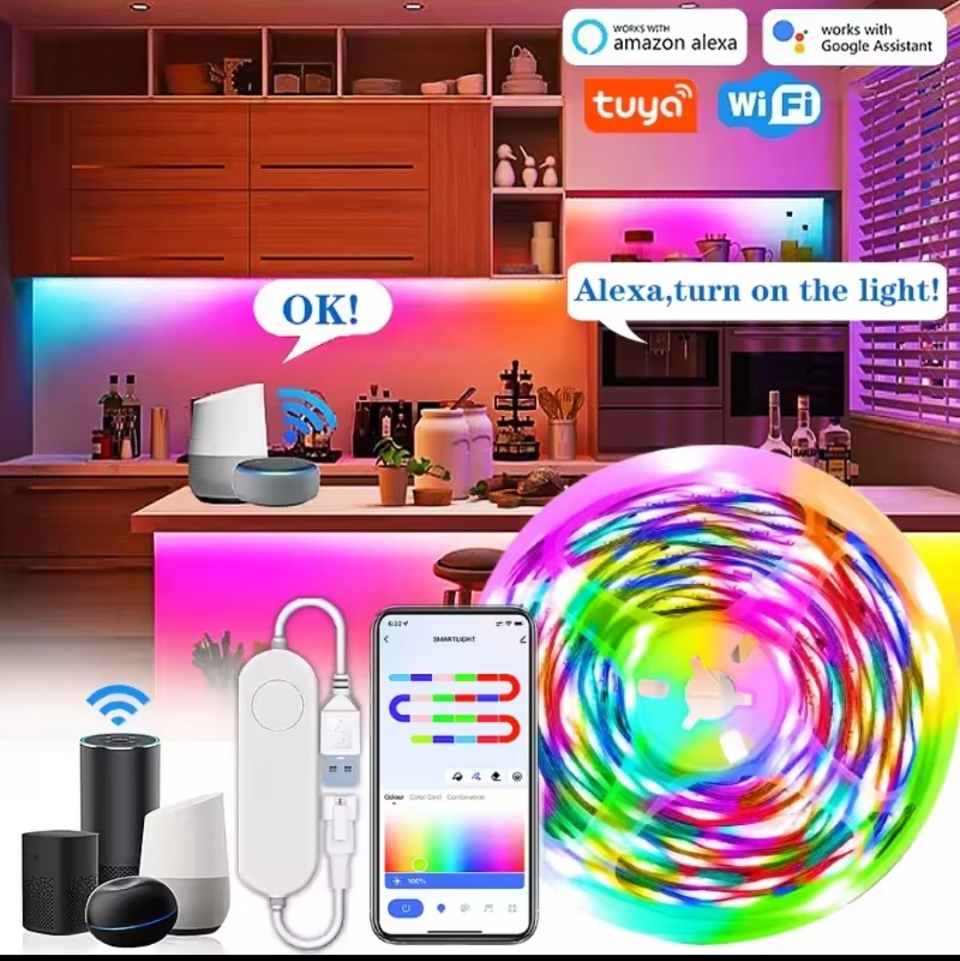 Kit de Fita LED RGB de 5m Tuya Smart com Controlador IR/WiFi e Função de Sincronização com Música