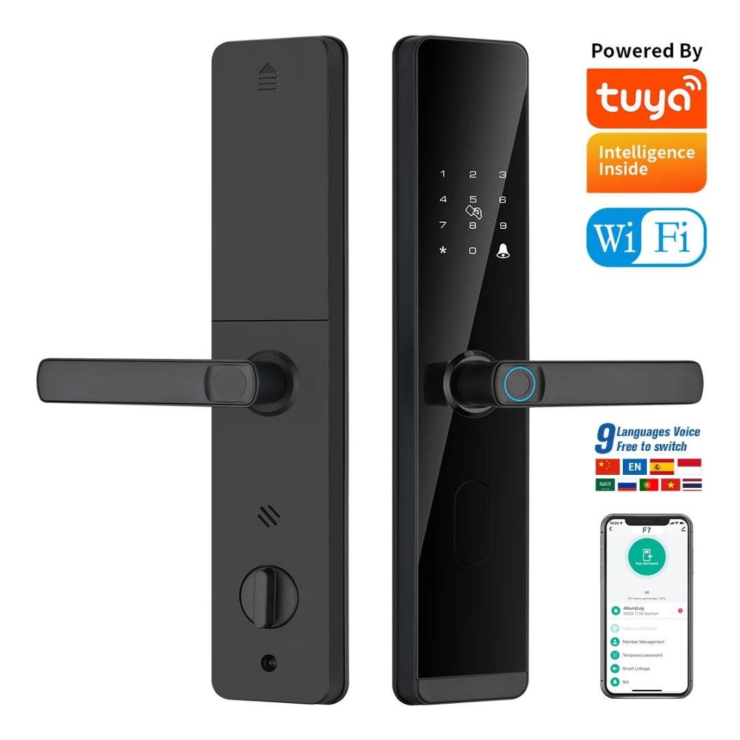 Fechadura de Porta Inteligente Tuya com Controle Remoto por Impressão Digital e Wi-Fi