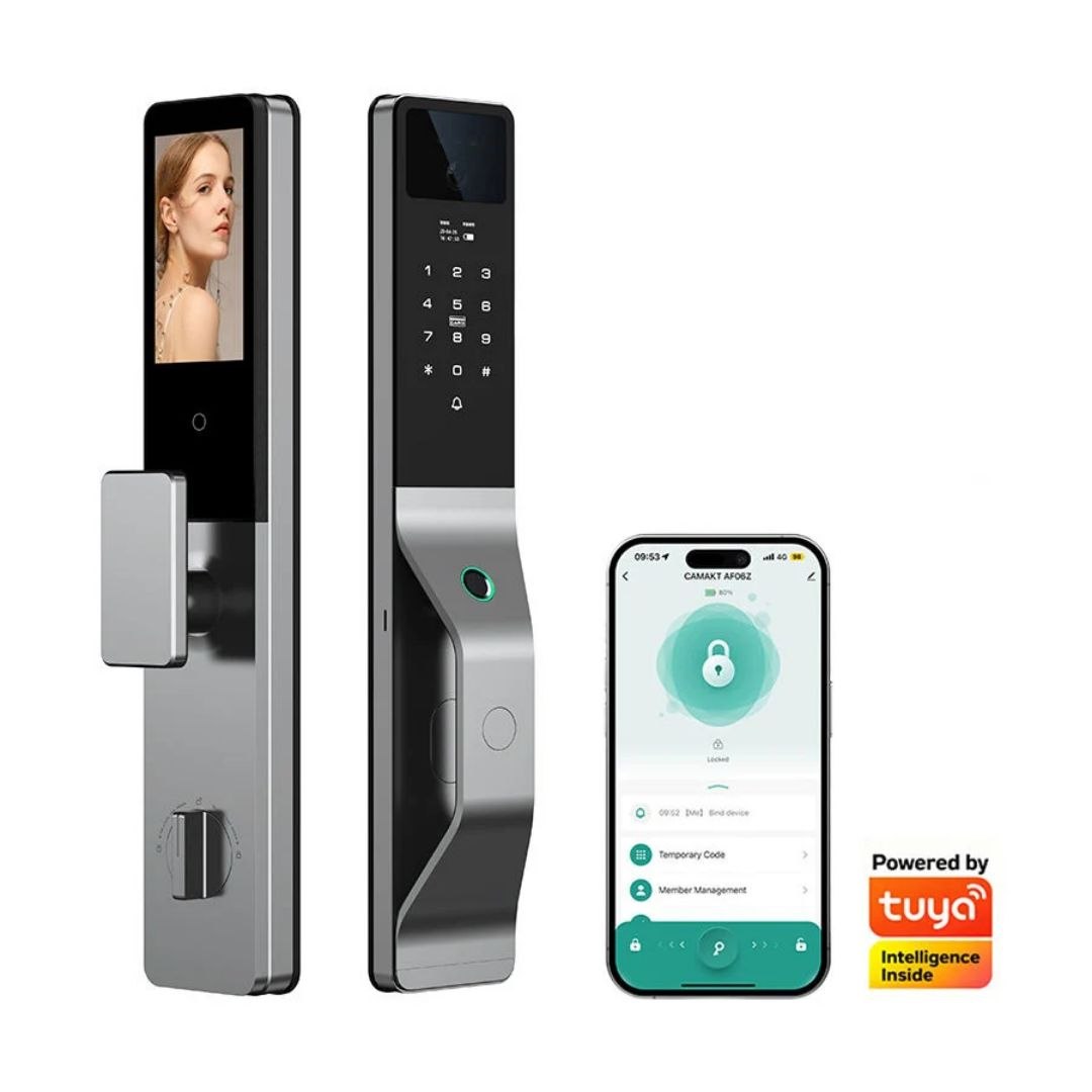 Fechadura de Porta com Intercomunicador Visual 3D Tuya WiFi com Duas Baterias e Duas Câmeras