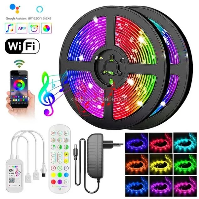 Kit de Fita de LED RGB-IC Tuya Smart de 10m com Controle IR/Wi-Fi e Efeitos Magic Color