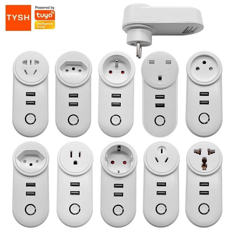 Tomada Inteligente Wi-Fi Tuya Smart com 2 Portas USB (Padrão Universal)