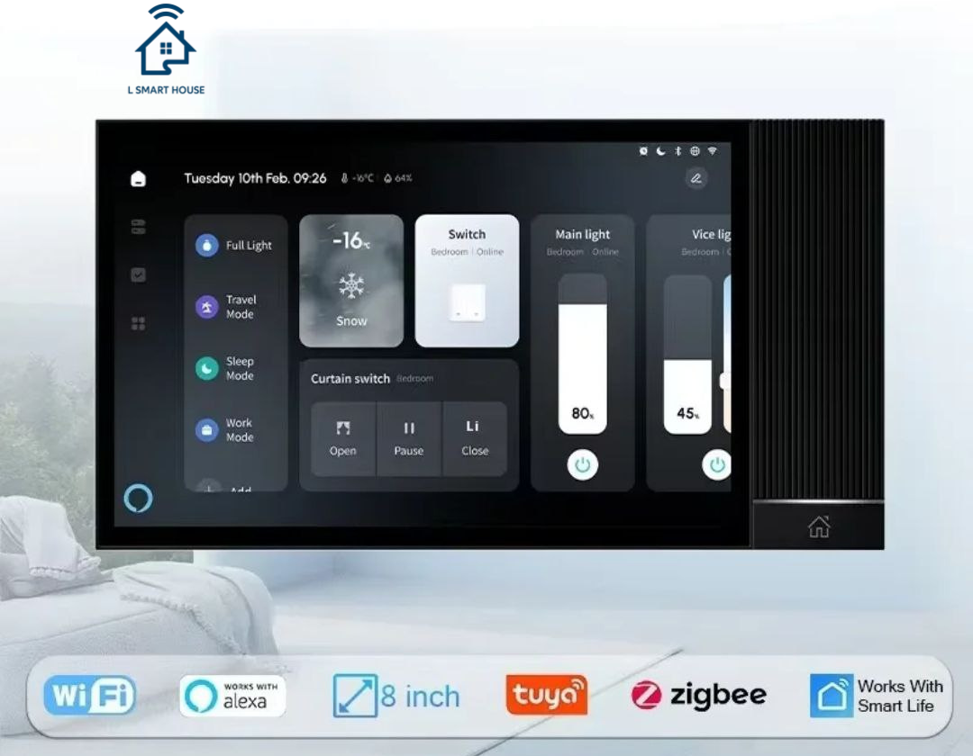Painel de controle residencial inteligente Wifi e zigbee tuya, 8 polegadas Alexa Embutida